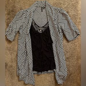 HeartSoul Black and White Blouse with Geometric Pattern
